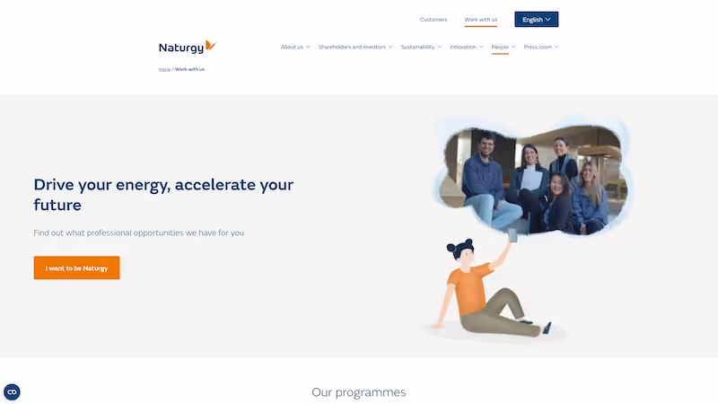 Screenshot of the official career page of Naturgy