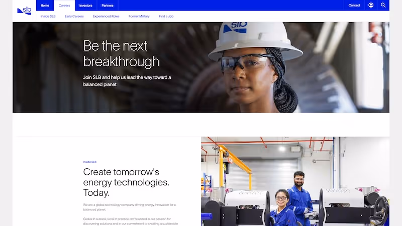 Screenshot of the official career page of Schlumberger