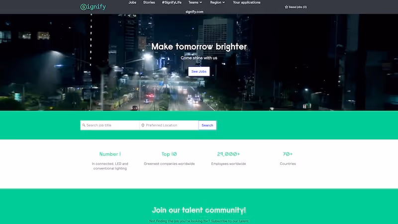 Screenshot of the official career page of Signify