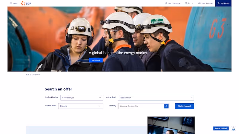 Screenshot of the official career page of Electricité de France