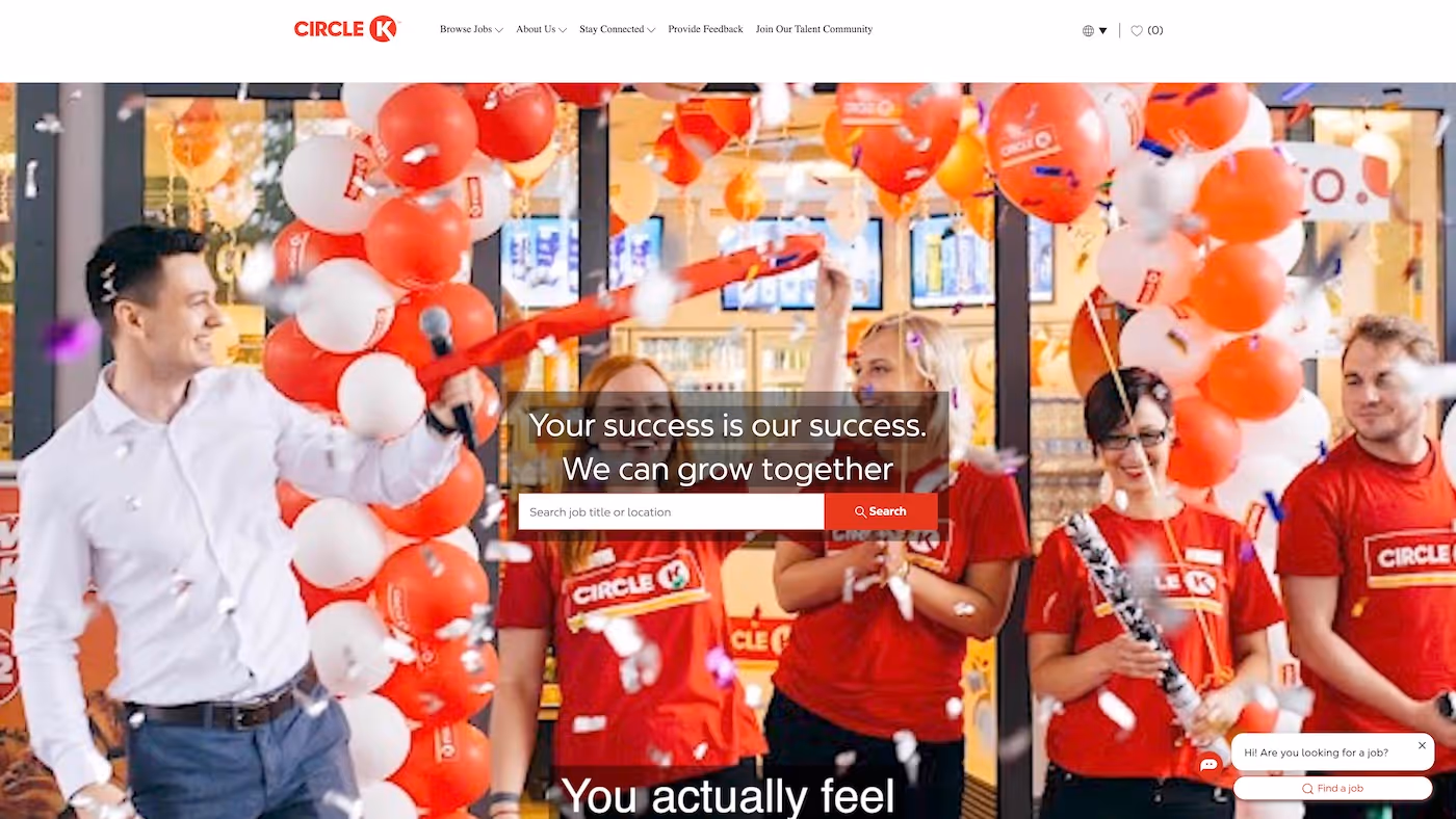 Screenshot of the official career page of Couche-Tard