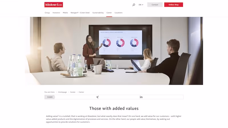 Screenshot of the official career page of Klöckner & Co