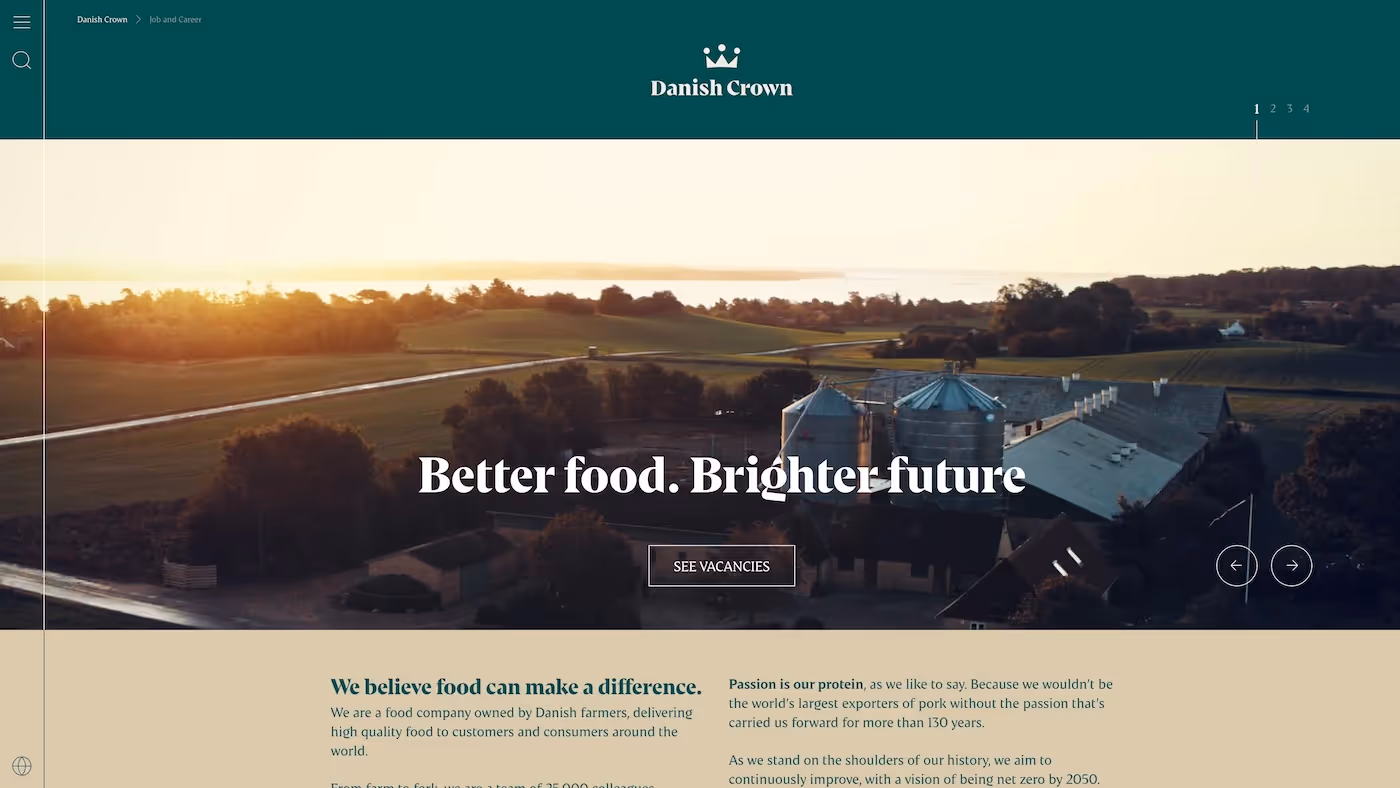 Screenshot of the official career page of Danish Crown