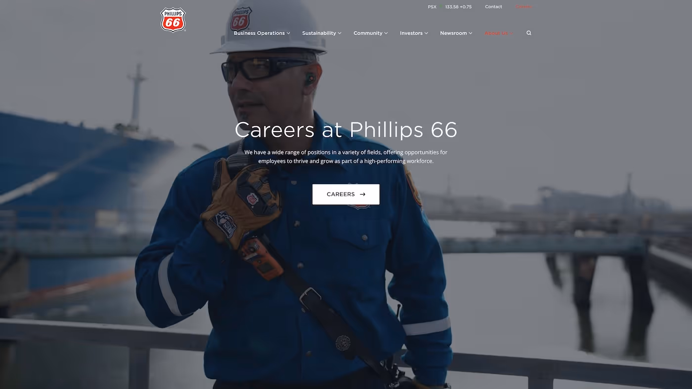 Screenshot of the official career page of Phillips 66