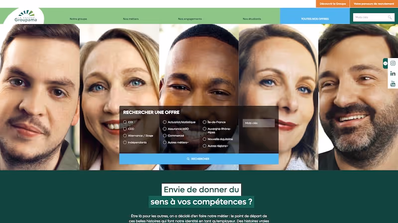Screenshot of the official career page of Groupama