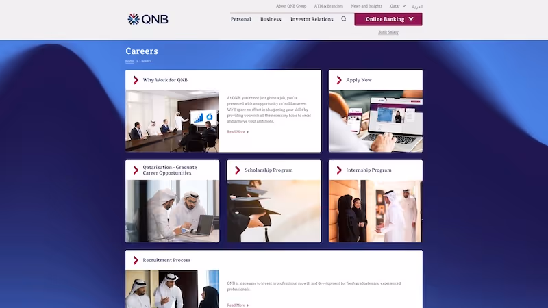 Screenshot of the official career page of QNB