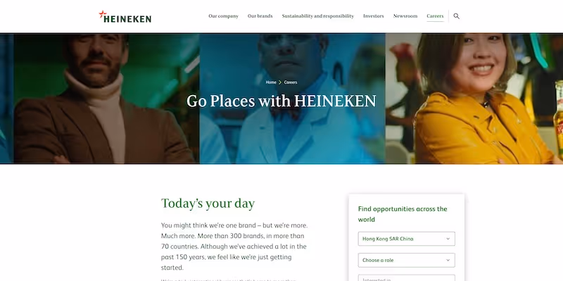 Screenshot of the official career page of Heineken