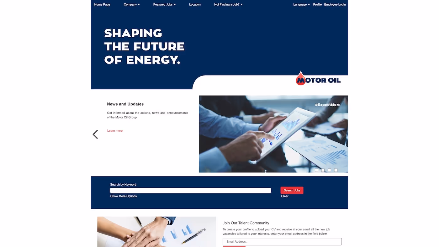 Screenshot of the official career page of Motor Oil