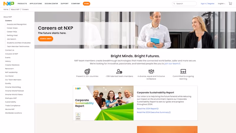 Screenshot of the official career page of NXP Semiconductors
