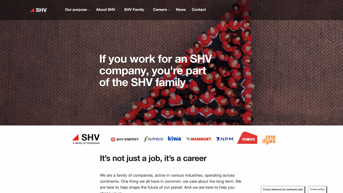 Screenshot of the official career page of SHV Holdings