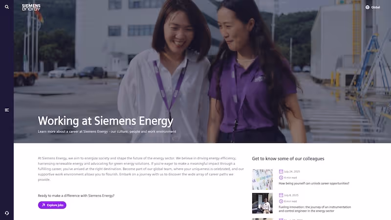 Screenshot of the official career page of Siemens Energy