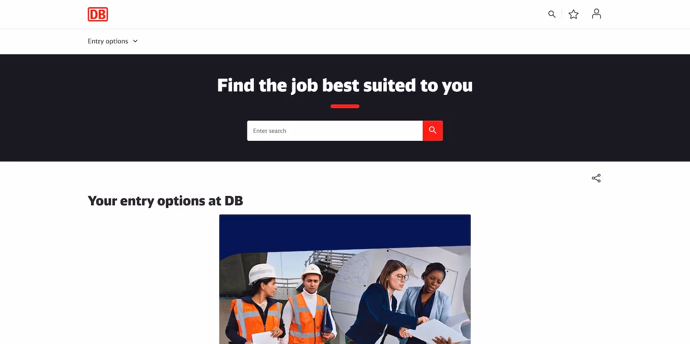 Screenshot of the official career page of Deutsche Bahn