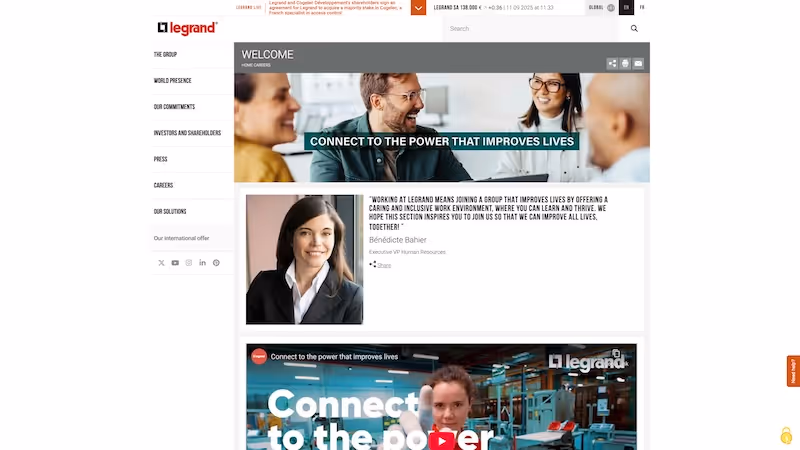 Screenshot of the official career page of Legrand