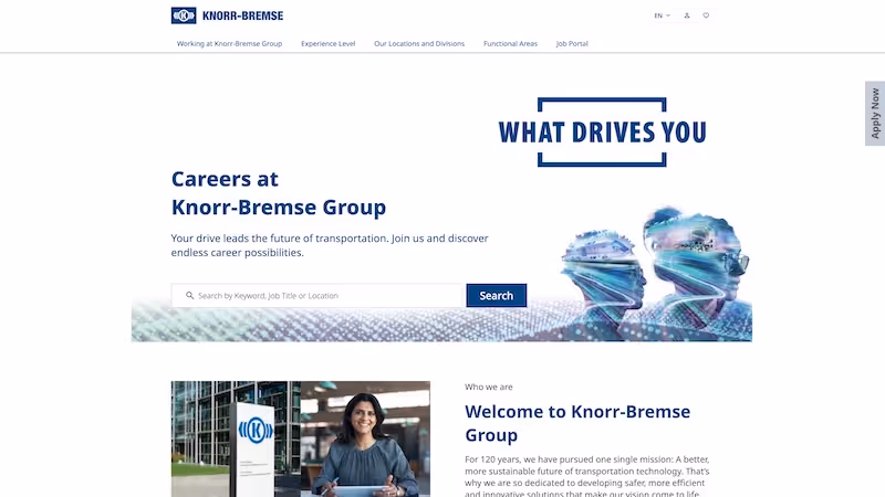 Screenshot of the official career page of Knorr-Bremse