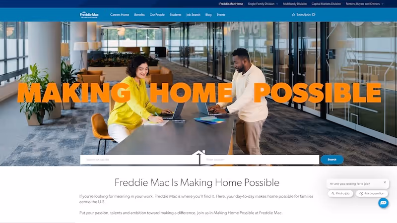 Screenshot of the official career page of Freddie Mac