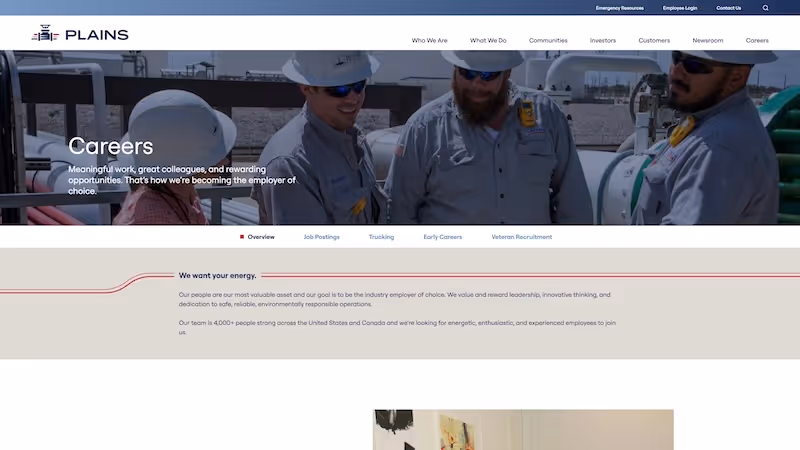 Screenshot of the official career page of Plains