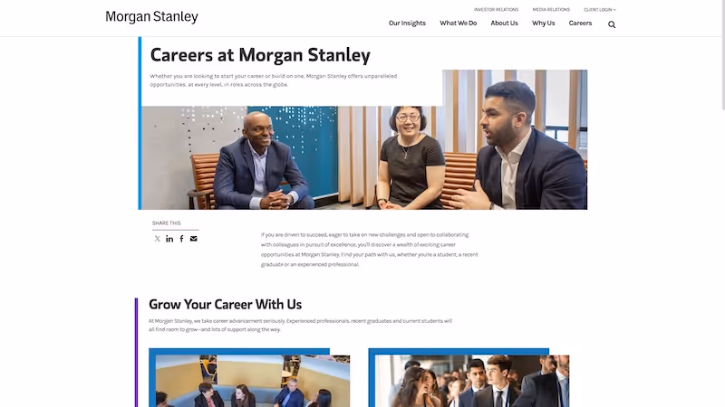 Screenshot of the official career page of Morgan Stanley