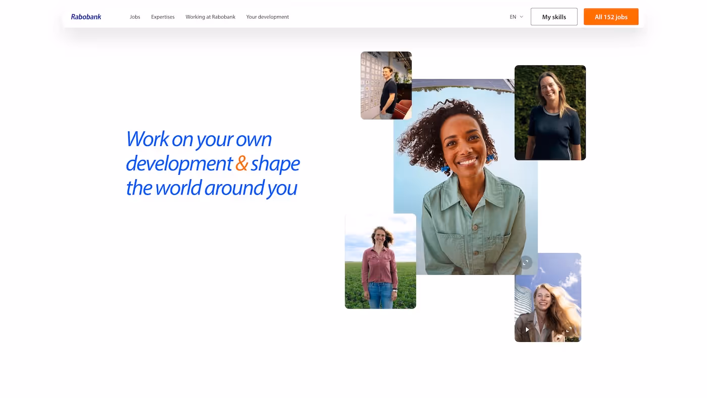 Screenshot of the official career page of Rabobank
