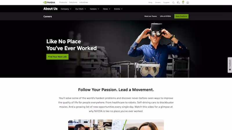 Screenshot of the official career page of Nvidia