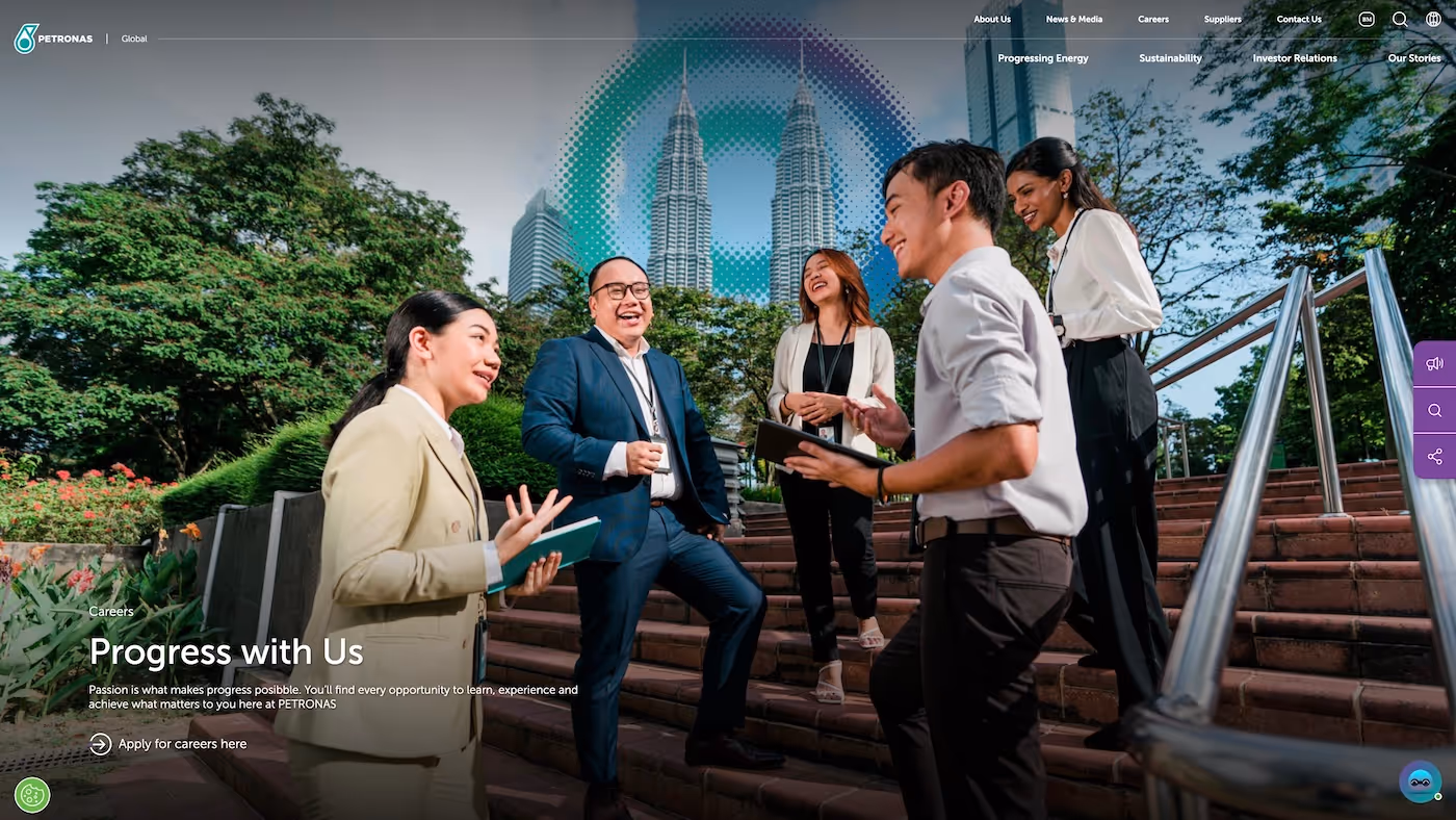 Screenshot of the official career page of Petronas