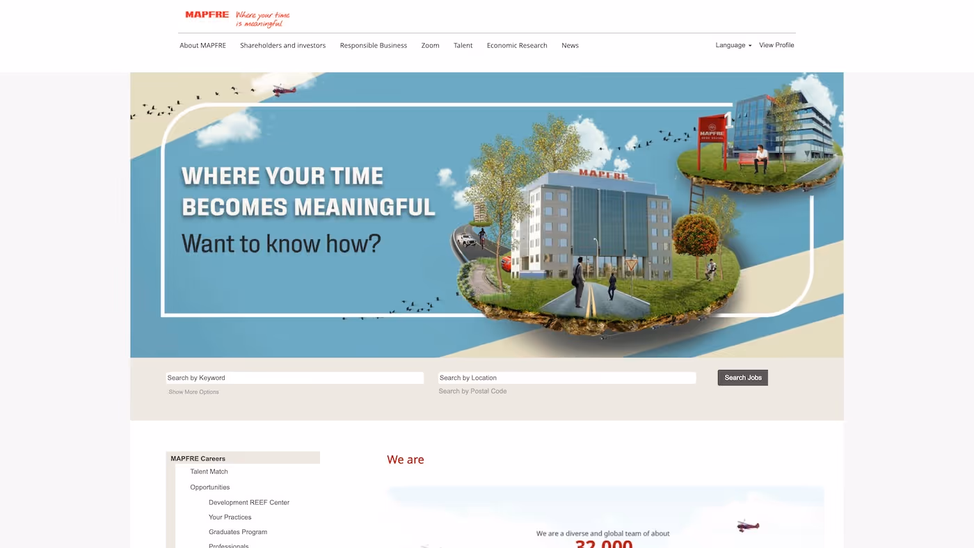 Screenshot of the official career page of Mapfre