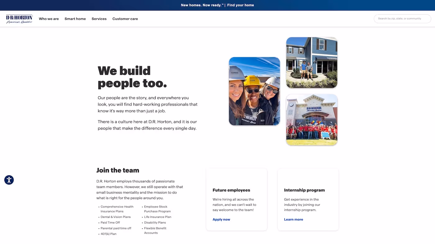Screenshot of the official career page of D.R. Horton