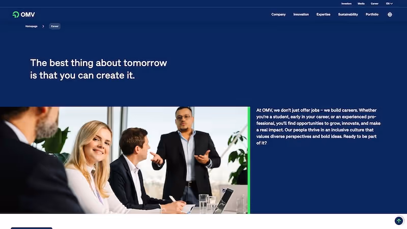 Screenshot of the official career page of OMV Group