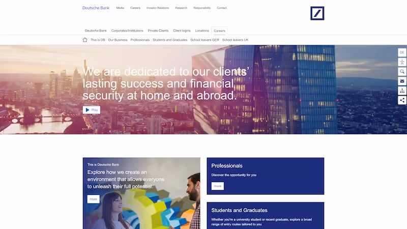 Screenshot of the official career page of Deutsche Bank