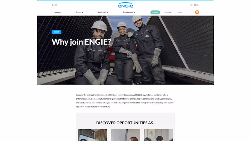 Screenshot of the official career page of Engie