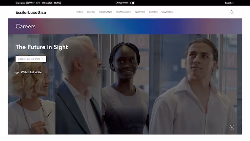 Screenshot of the official career page of EssilorLuxottica