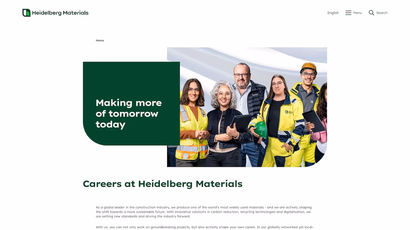 Screenshot of the official career page of Heidelberg Materials