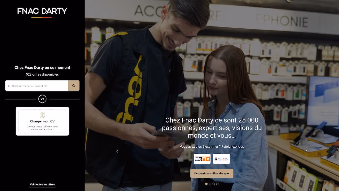 Screenshot of the official career page of Fnac Darty