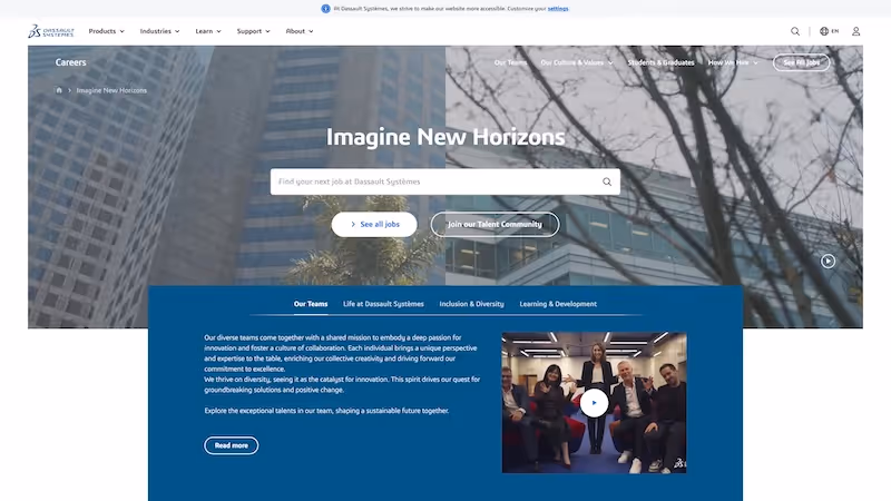 Screenshot of the official career page of Dassault Systèmes