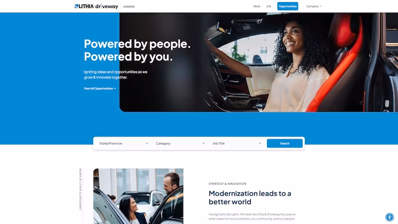 Screenshot of the official career page of Lithia Motors