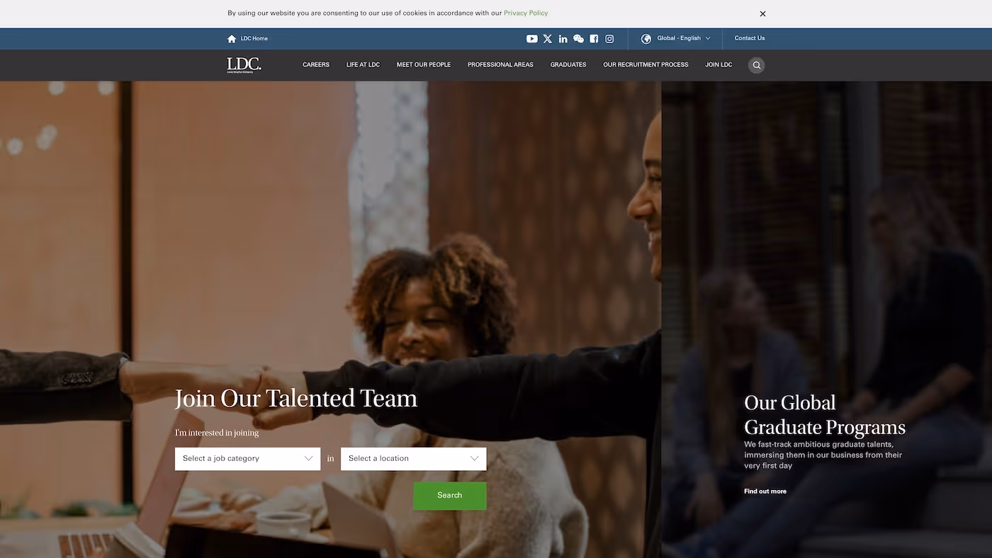 Screenshot of the official career page of Louis Dreyfus