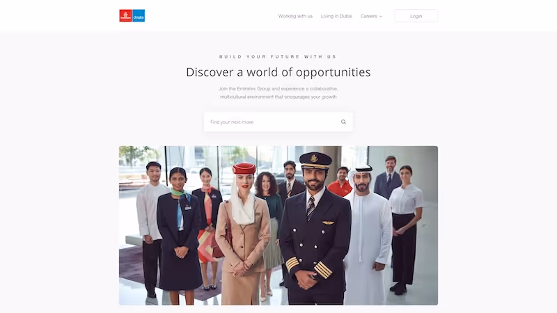 Screenshot of the official career page of Emirates Group