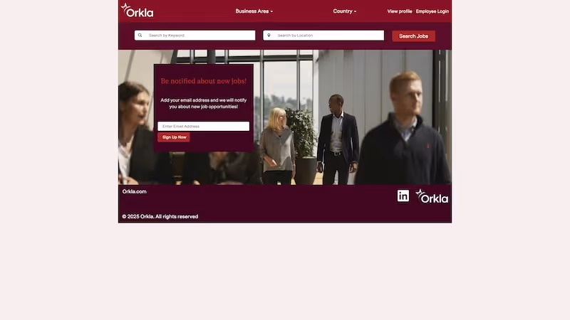 Screenshot of the official career page of Orkla