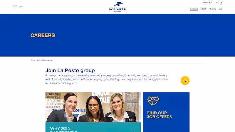 Screenshot of the official career page of La Poste