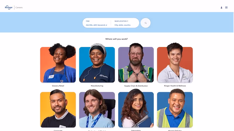 Screenshot of the official career page of Kroger