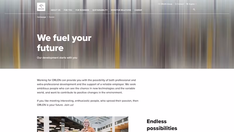Screenshot of the official career page of Orlen