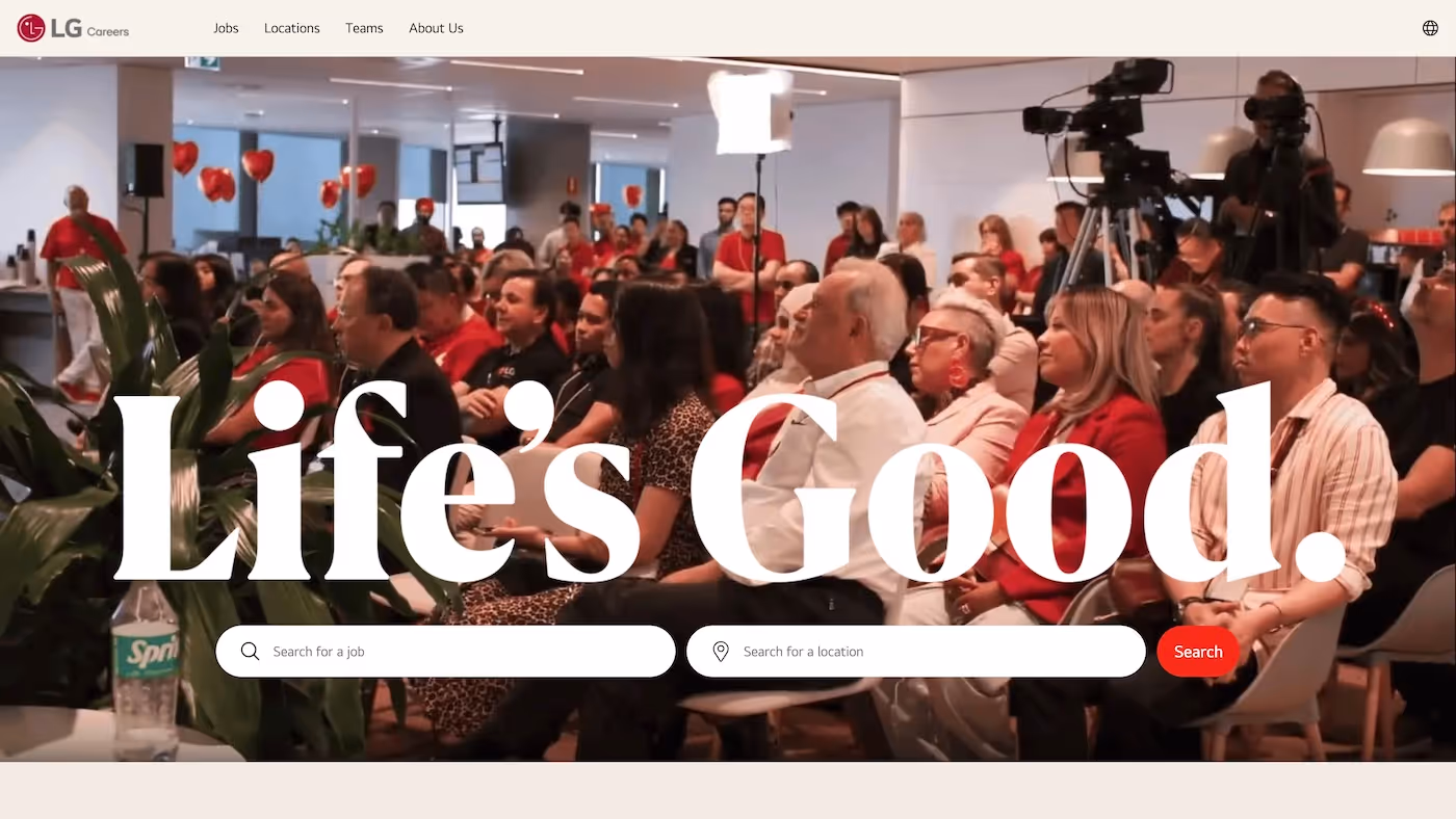 Screenshot of the official career page of LG Electronics