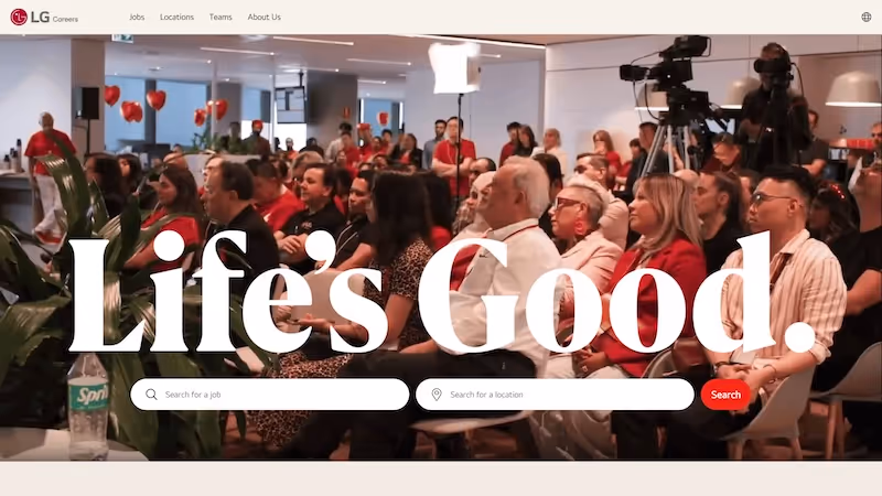 Screenshot of the official career page of LG Electronics