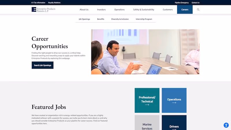 Screenshot of the official career page of Enterprise Products Partners