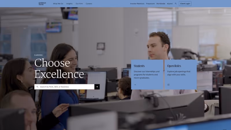 Screenshot of the official career page of Goldman Sachs