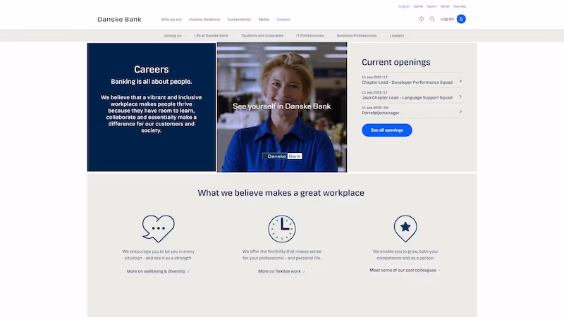 Screenshot of the official career page of Danske Bank Group