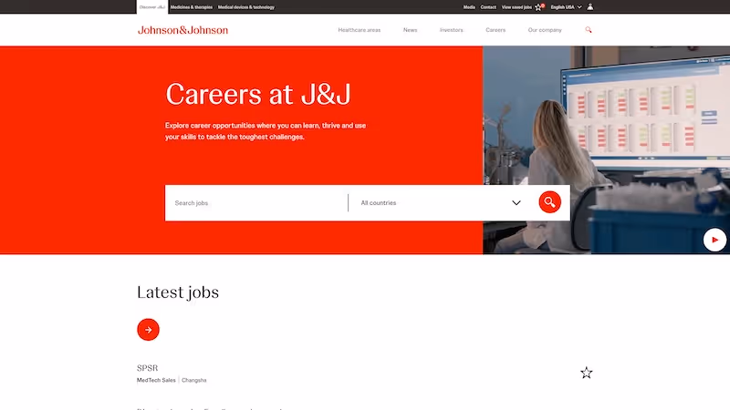 Screenshot of the official career page of Johnson & Johnson