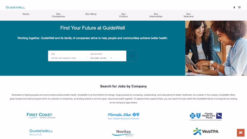 Screenshot of the official career page of GuideWell Mutual Holding