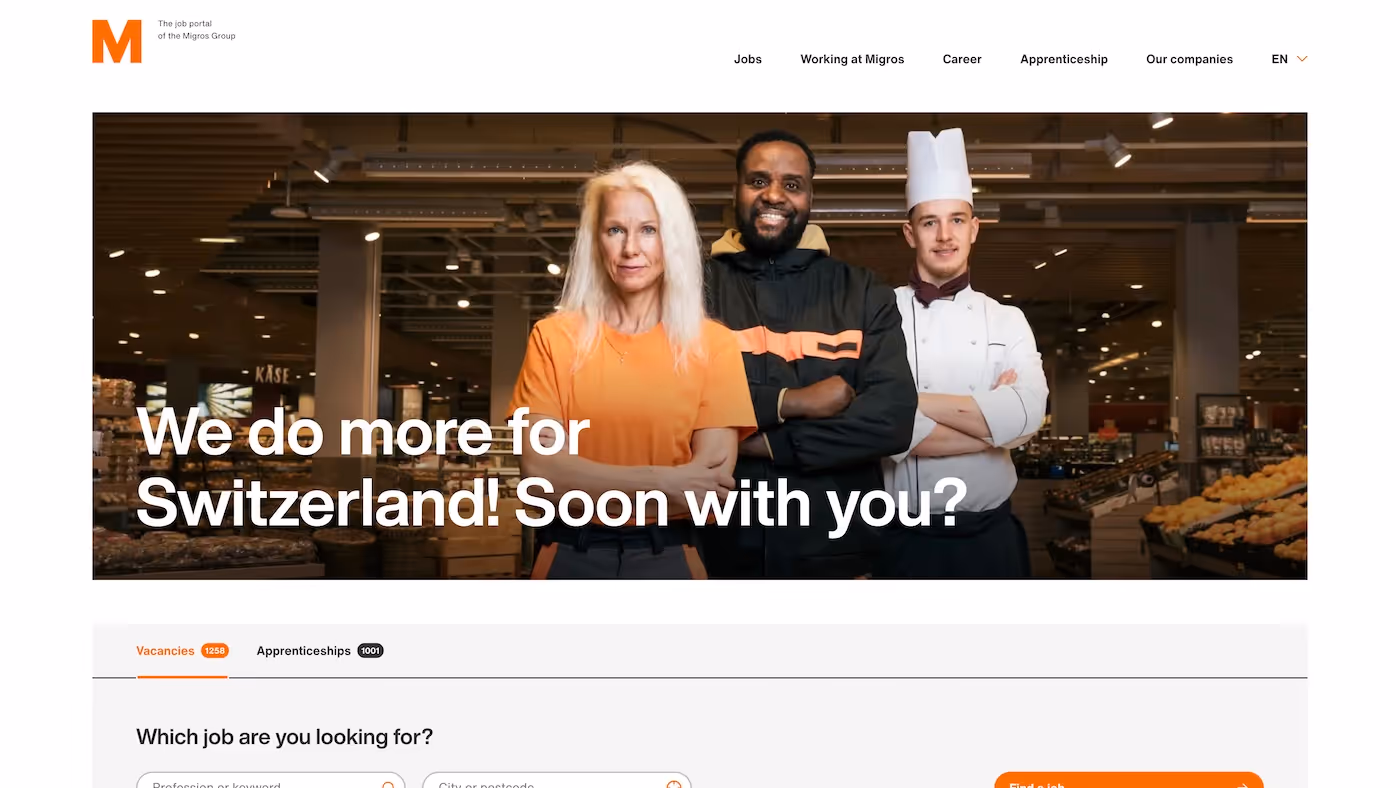 Screenshot of the official career page of Migros Group