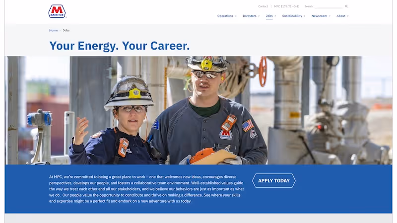 Screenshot of the official career page of Marathon Petroleum