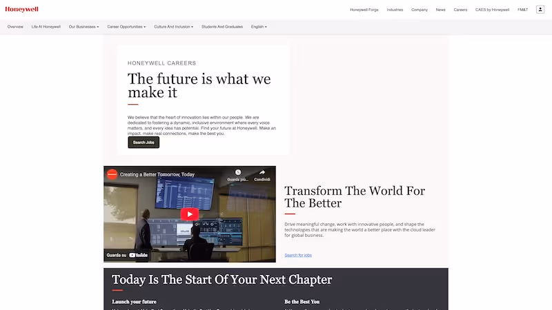 Screenshot of the official career page of Honeywell International
